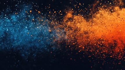 Colorful Explosion of Blue and Orange Particles Cascading Through a Dark Space Creating a Vibrant Atmospheric Effect of Emotion and Visual Delight