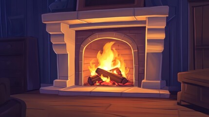 Cozy Fireplace Scene With Burning Logs And Warm Light