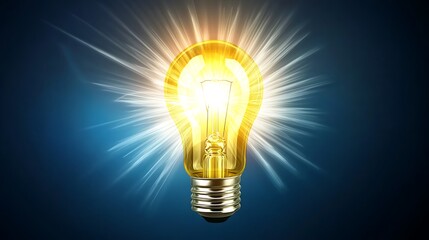 Illuminated Light Bulb Shining Brightly Against a Dark Blue Background