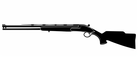 A black and white illustration featuring a lone shotgun centered on a white canvas