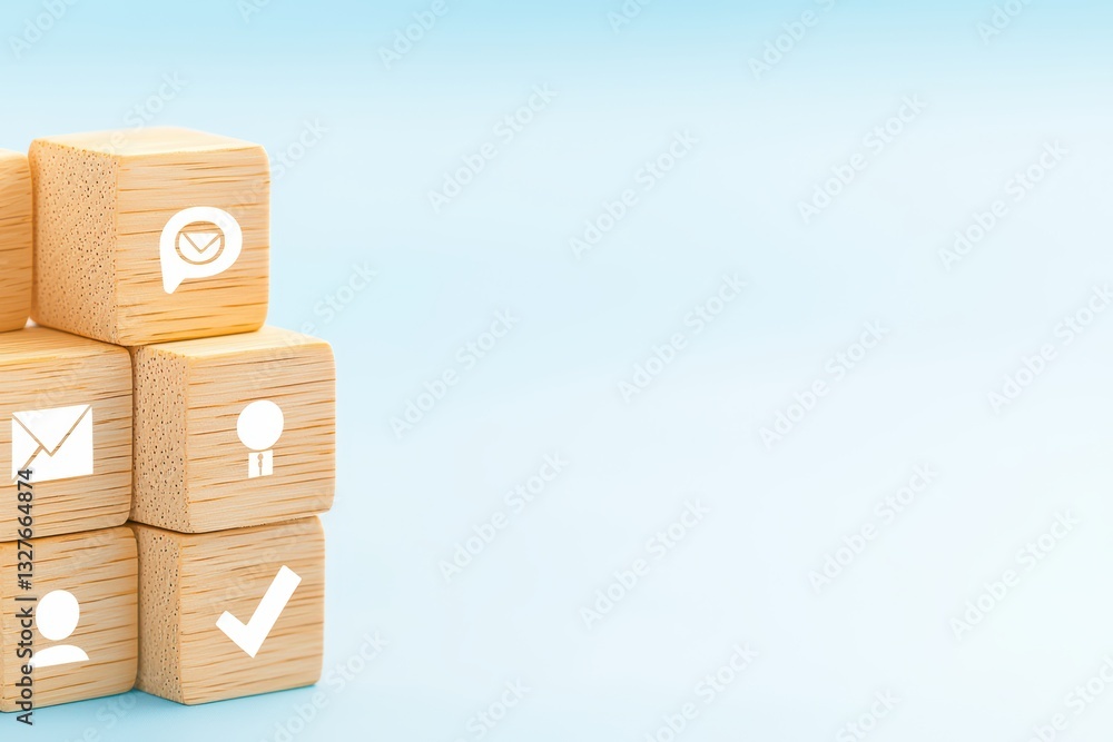Aufkleber structured network concept for human resources management with wooden blocks