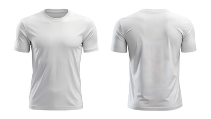  A plain white T-shirt front and back view isolated on a transparent background, high-quality blank apparel mockup for branding, fashion design, e-commerce, and product presentation