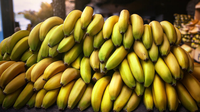 tas de bananes sur un march&eacute; en afrique