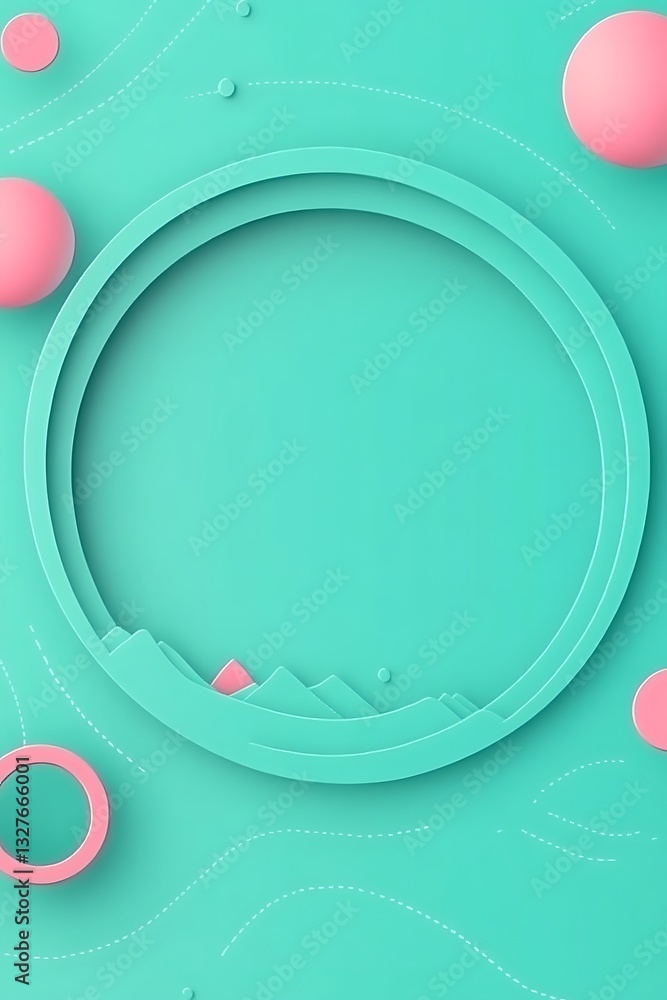 Aufkleber Turquoise and Pink Abstract Background with a Circular Frame Design