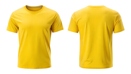 A simple yellow shirt displayed from front and back on a transparent background, plain casual t-shirt design, isolated apparel mockup, blank template for fashion and branding projects