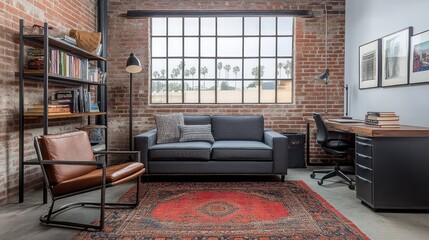 Modern living space with exposed brick and industrial accents