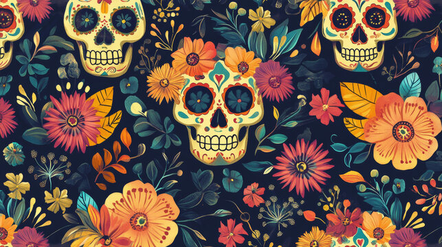 Dia de los muertos day of the dead vector seamless patetrn