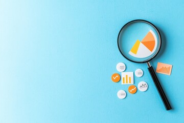 Detailed Market Research Concept with Magnifying Glass on Colorful Background