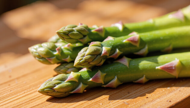 Minimalistic asparagus composition on a wooden cutting board - Powered by Adobe