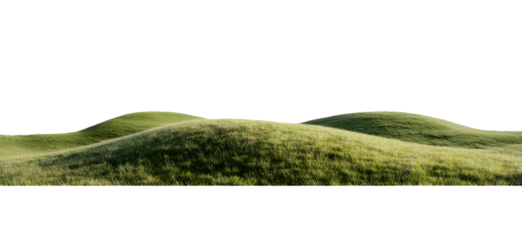 Lush, grassy knolls rise gently against a stark black backdrop, bathed in soft light. A landscape scene of tranquility and natural beauty.