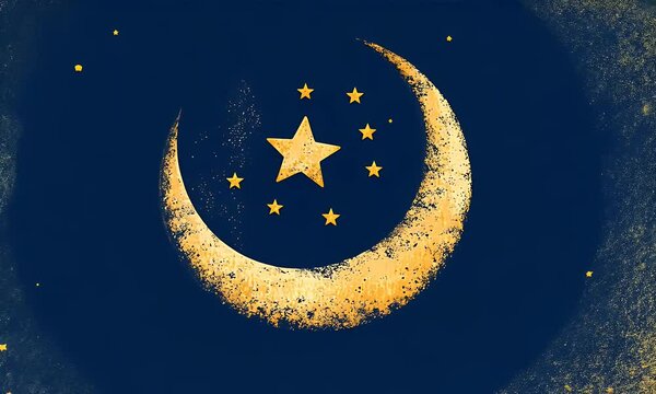 Crescent moon with stars, celestial night sky art.