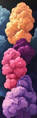 Fototapeta premium Vertical arrangement of vividly colored cumulus clouds, painted with detail