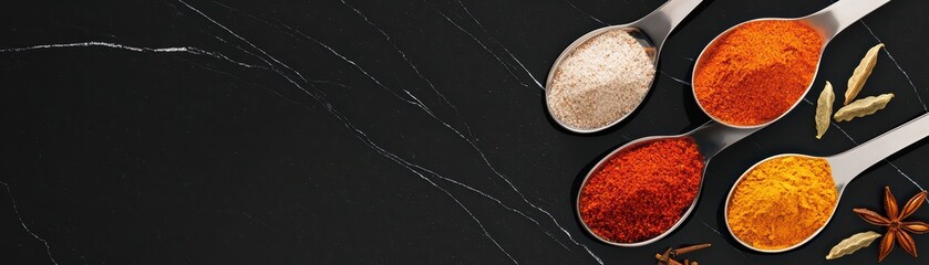Sleek Modern Kitchen Concept with Spices on Dark Marble Surface for Contemporary Design Inspiration