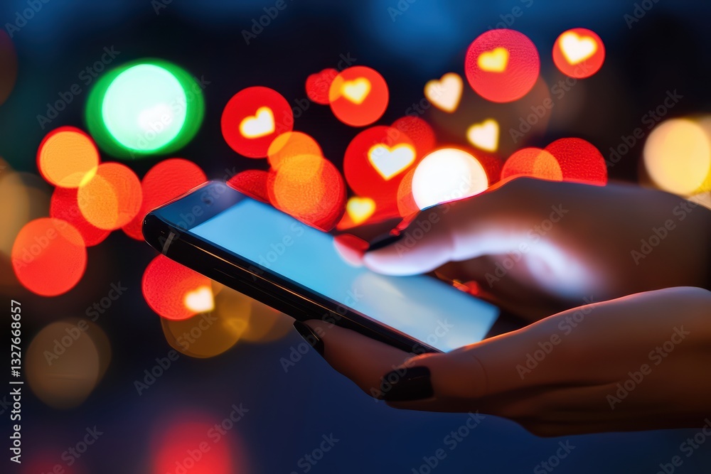 Aufkleber user engagement through online scrolling on a smartphone with heart bokeh background
