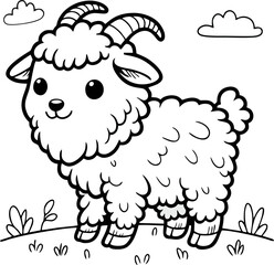 Adorable Cartoon Goat Coloring Page Cute Farm Animal Illustration	