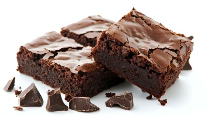 Delicious Chocolate Brownies Isolated on White Background