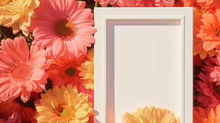 Obraz premium Elegant white frame on vibrant floral background for artistic display