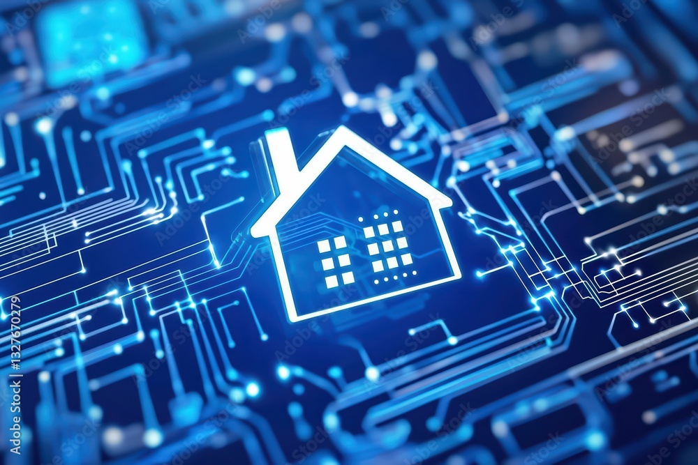 Poster futuristic smart home concept with digital interface and display technology integration