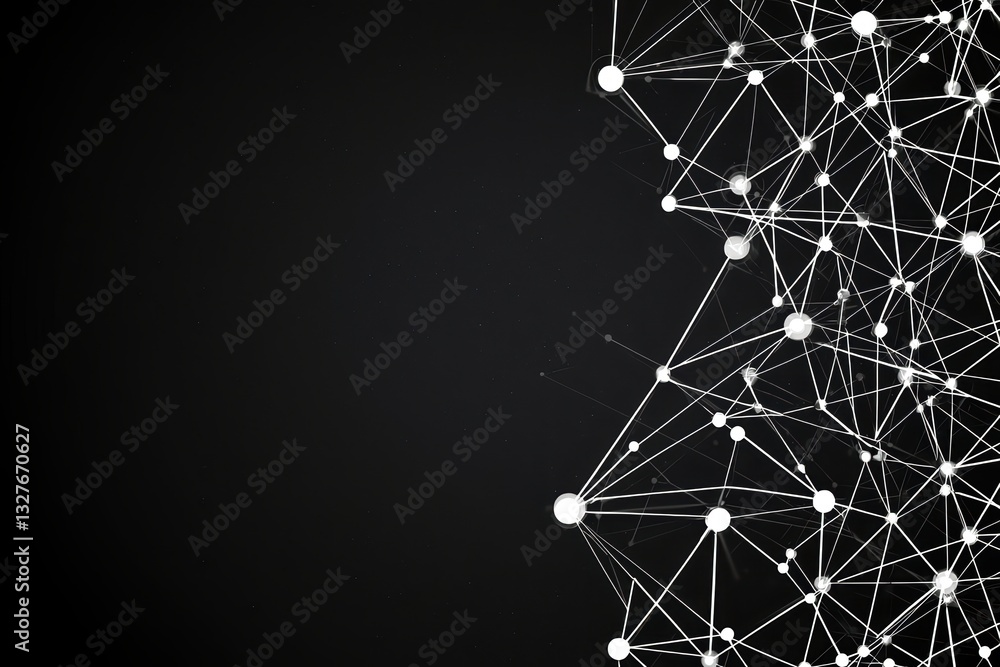 Poster minimalistic social networking concept with white lines and dots on a dark background