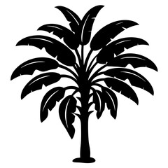 Banana tree black silhouette vector, Simple silhouette Design vector icon with white background. 