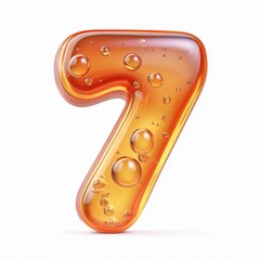 Number 7 with a translucent jelly texture and rising bubbles, isolated on a pure white background