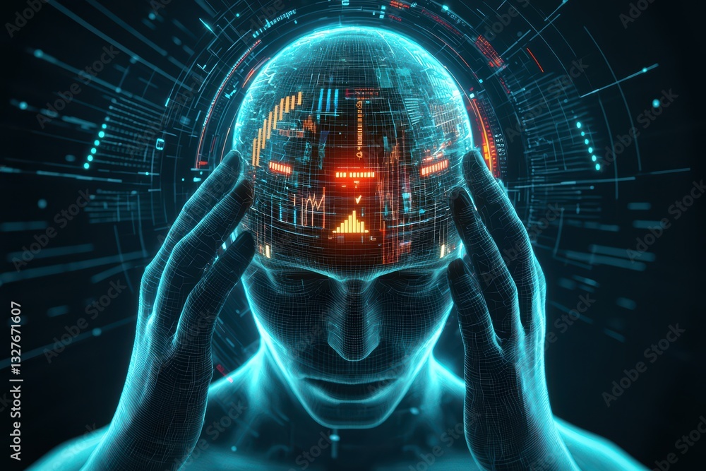 Poster futuristic representation of digital mind with data visualization and technology integration