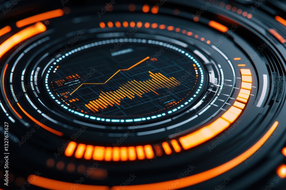 Poster futuristic digital interface with data visualization and technological elements