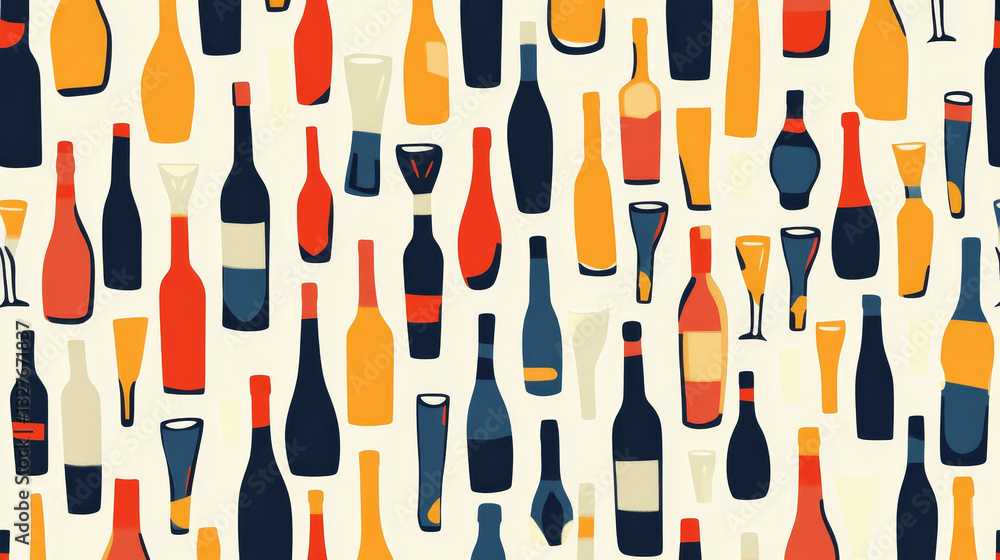 Poster seamless pattern with bottles and glasses vector illustration.