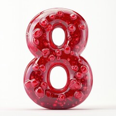 Number 8 with a bright cherry soda texture, isolated on a pure white background