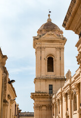 The bell tower of the Cathedral Basilica of San Nicolò in Noto, province of Syracuse, Sicily, Italy