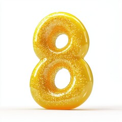 Number 8 with a gooey yellow slime texture filled with glitter, isolated on a pure white background