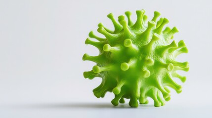 A detailed close-up of a green virus model on a plain background, representing the theme of microbiology and infectious diseases.