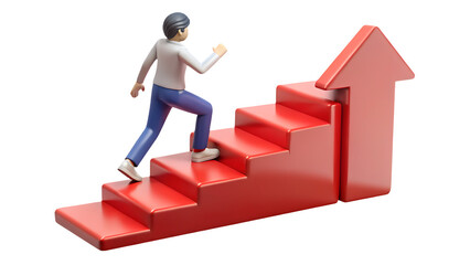 Person Climbing Red Stairs Towards Success Arrow Growth Progress Ambition Concept