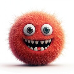 Fototapeta premium Small round monster with jelly-like fur and happy eyes, isolated on clear white background