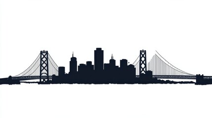Minimalist san francisco skyline silhouette with iconic bridges on white background, travel and city themes. Minimalist Silhouette. Illustration