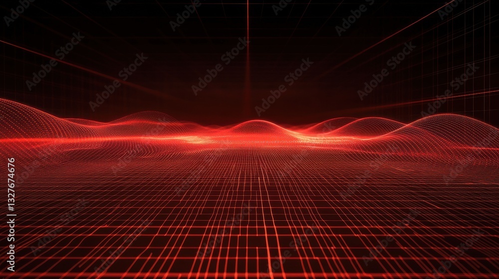 Poster glowing digital waveforms fluctuating in sync with a pulsating grid background, representing the hea