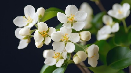 Fototapeta premium A bouquet of white flowers surrounded by green leaves