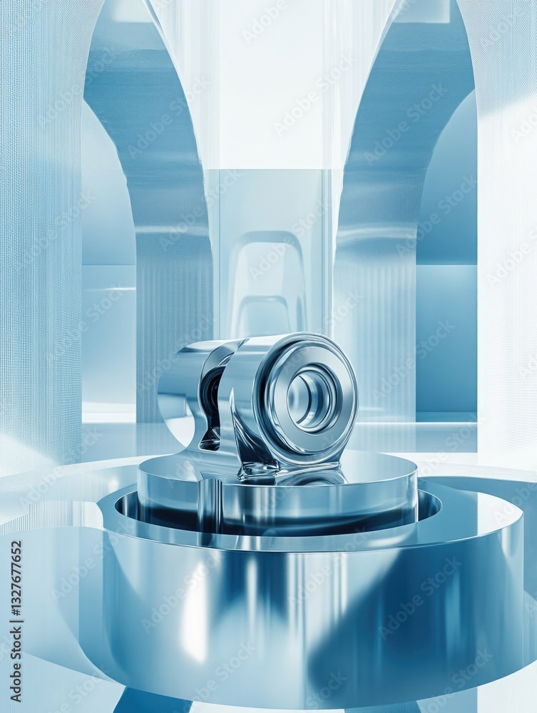 Poster a close-up shot of a metal object on a table, suitable for use in a still life composition or as a b