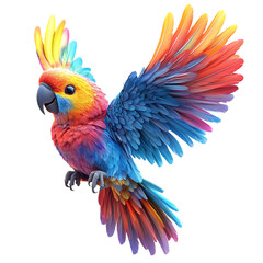 Obraz premium A Fluffy 3D Cartoon Parrot Flying in the Air Isolated on Transparent Background