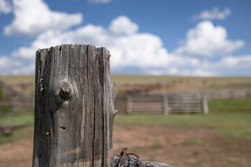 Ranch wooden Fence post sky clouds