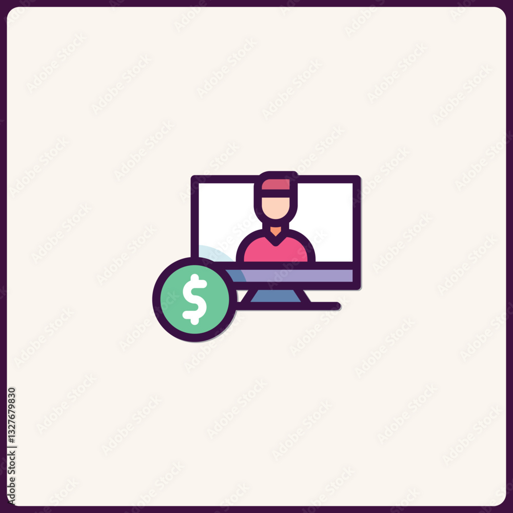 Aufkleber icon representing online payment transactions with computer interaction design
