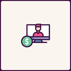 Icon representing online payment transactions with computer interaction design