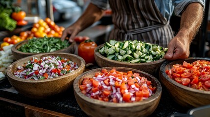 Colorful Display of Fresh Vegetables at a Bustling Farmers Market in the Late Afternoon Sun