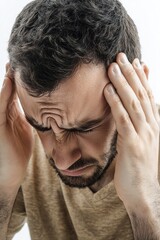 Fototapeta premium A person holding their head in their hands, conveying feelings of distress and frustration