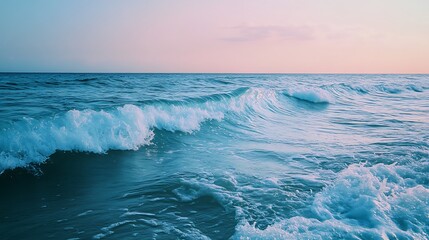 Fototapeta premium Ocean Wave Crashing at Sunset with Turquoise Water and Soft Sky