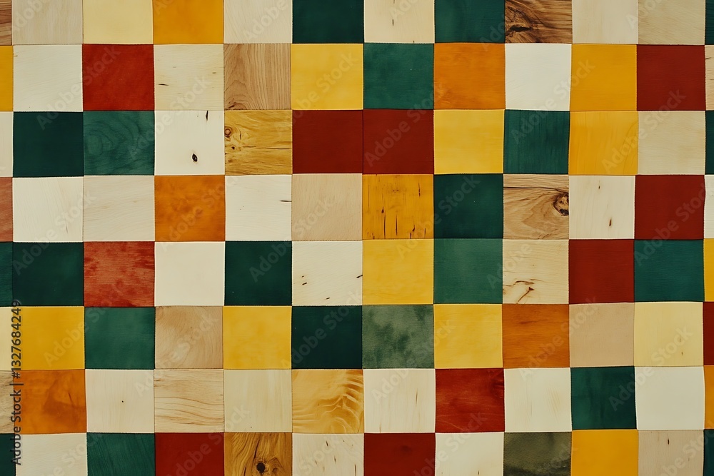 Aufkleber vibrant checkered pattern using wooden blocks with rustic textures and tones