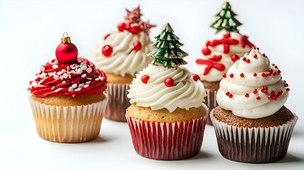 Christmas Cupcakes Isolated on White Background