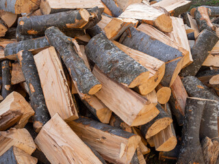 wood logs for heating and heating in the yard