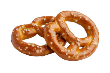 Two fresh and delicious pretzels isolated on a white background