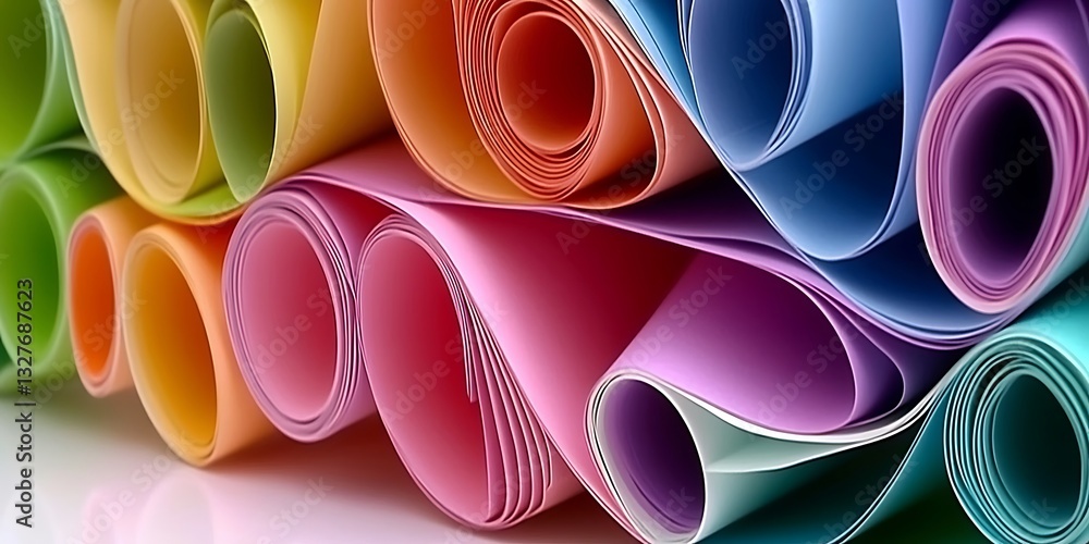 Poster vibrant rainbow of rolled paper sheets arranged in neat rows showcasing color palette